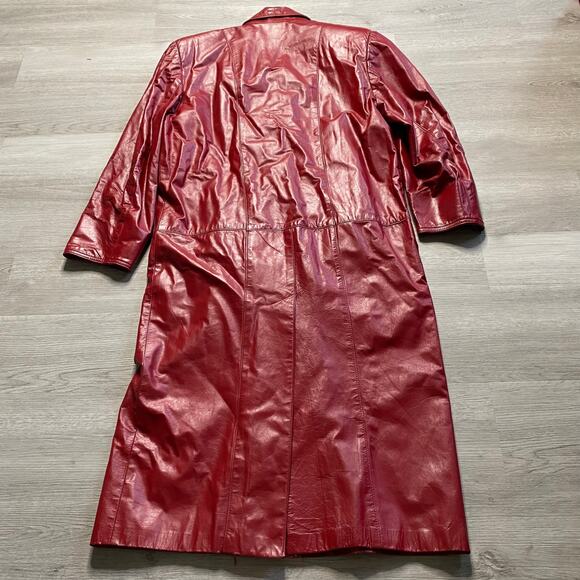 Vintage GIII G3 Red Double Breasted Long Genuine Leather Jacket Coat Size Medium - Picture 4 of 10